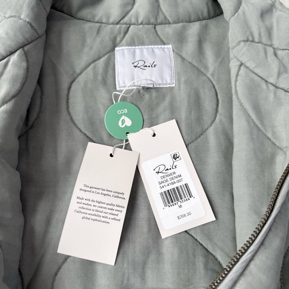 NWT Rails Woman Sage Green Denver Quilted Cotton Zip-Up Jacket Boho Chic Classic - Picture 3 of 8